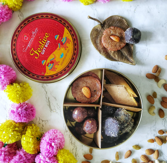 Sampoorna Ahara Sweets Gift Box - Assorted Sweets - Flavours of North India 4 Varieties | Oil-free, Date Sweetened