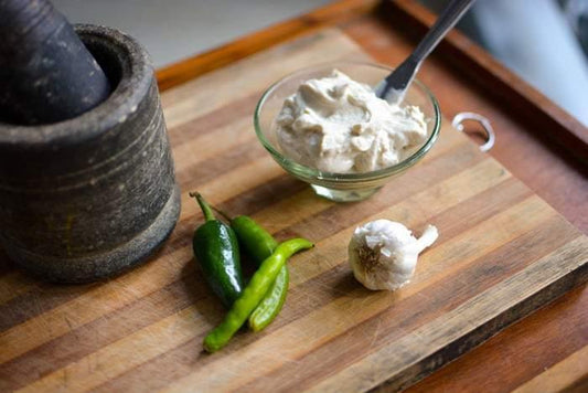 Tofu and Nut based Cream Cheese - Roasted Garlic and Chilli - 230g - Sampoorna Ahara - Healthy Food, Food Delivery, Food Order Online, Healthy Snacks, Healthy Breakfast, Sourdough Breads, Sugar-free Desserts